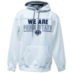 white hooded sweatshirt with We Are Penn State and Athletic Logo